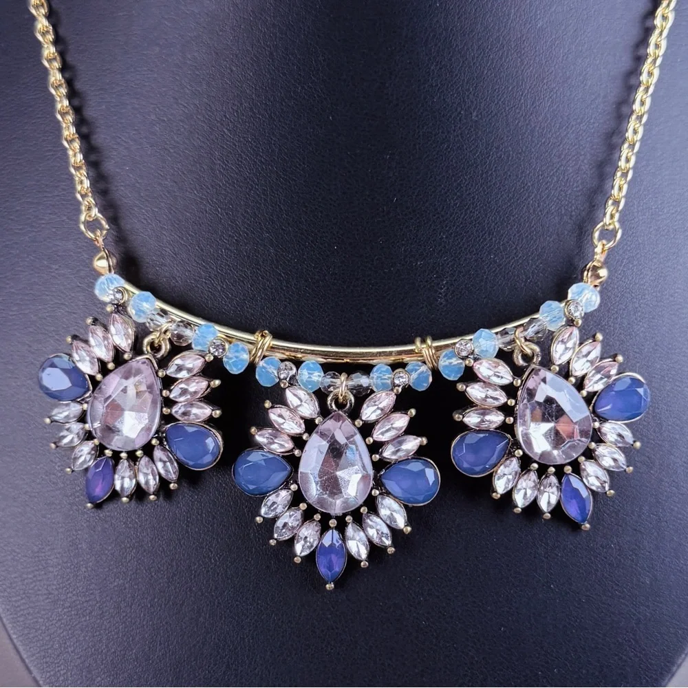 Vintage aged goldtone bling statement necklace